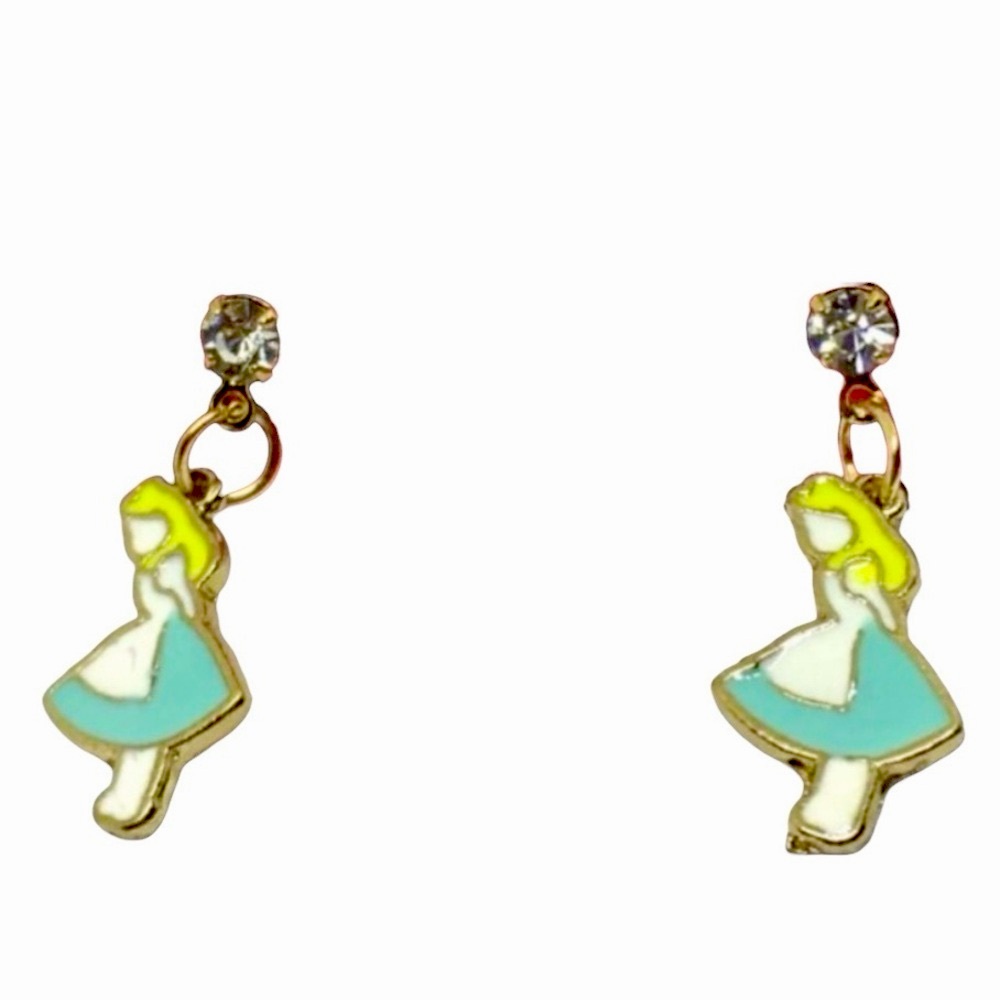 Enamel & Crystal Alice In Wonderland Stud Dangle Earrings - Picture 2 of 3